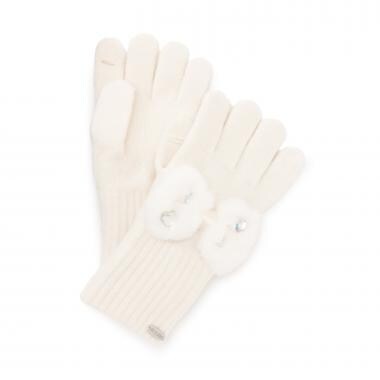 リボン　フェイクファーつきニット手袋