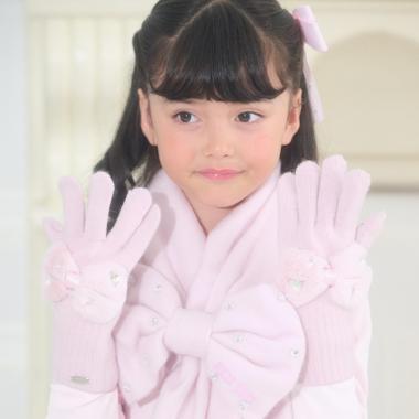 リボン　フェイクファーつきニット手袋