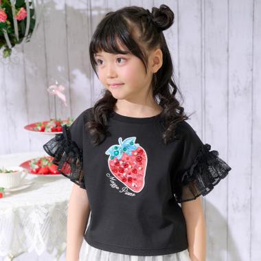 Bigイチゴ袖フリル　半袖Tシャツ