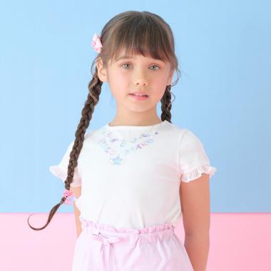 ネックレス刺しゅう　袖フリル　半袖Tシャツ