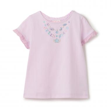 ネックレス刺しゅう　袖フリル　半袖Tシャツ