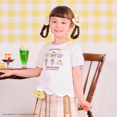 【ポムポムプリン】裾スカラップ　パフスリーブTシャツ