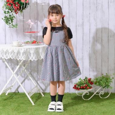 裾スカラップ半袖Tシャツ＆イチゴキャミワンピースセット