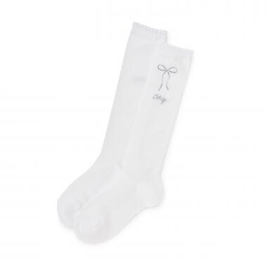 ラインストーンつき　透かし柄ハイソックス【日本製】