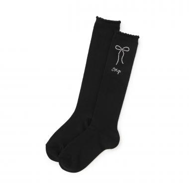 ラインストーンつき　透かし柄ハイソックス【日本製】