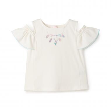 ネックレス刺しゅう　肩開き2way　半袖Tシャツ