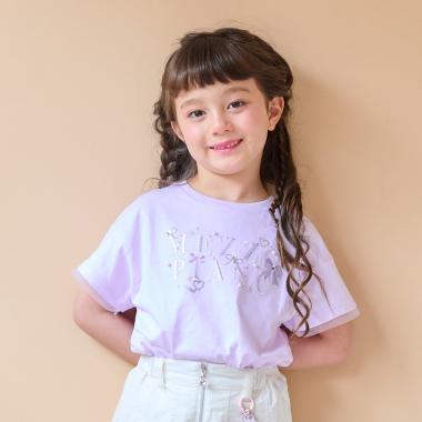 キラキラリボン　ロゴ刺しゅう　半袖Tシャツ