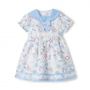 ウサギ・ネコ　航海柄　セーラーワンピース