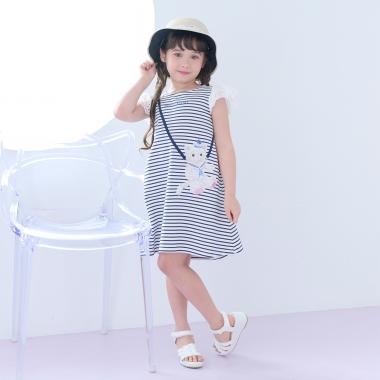 リップルボーダー　ポシェット風ワンピース