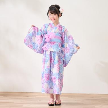 紫陽花柄　浴衣【接触冷感・吸水速乾】
