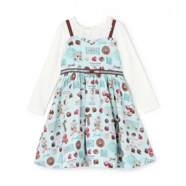 【人気商品再入荷】【直営店で取り扱い無し】ボンボンショコラ柄　ドッキングワンピース