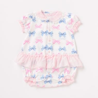 リボンボーダー柄ロンパース