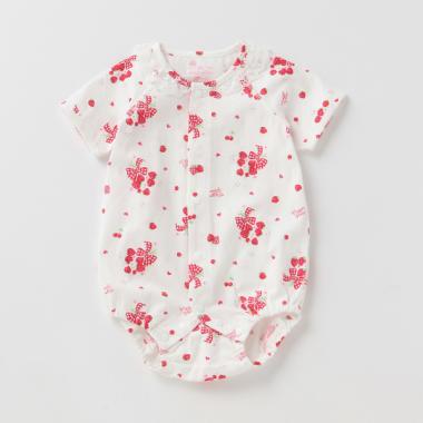 イチゴブーケ柄レース衿ボディスーツ