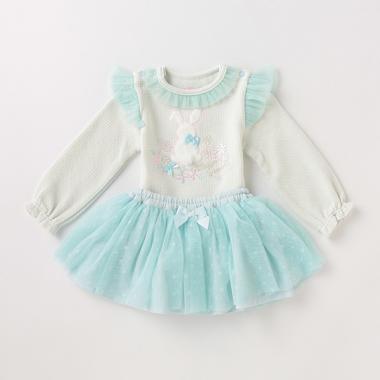 【人気商品再入荷】【直営店で取り扱い無し】 ウサギチュールスカートつきロンパース