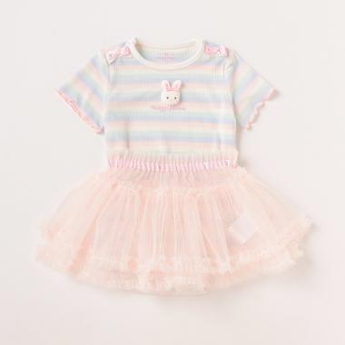 【人気商品再入荷】【直営店で取り扱い無し】ボーダーウサギマスコットつきロンパース＆チュールスカートSET