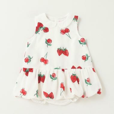 【人気商品再入荷】【直営店で取り扱い無し】ロンパースつき苺柄ワンピース