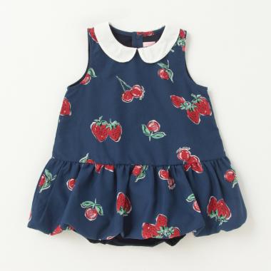 【人気商品再入荷】【直営店で取り扱い無し】ロンパースつき苺柄ワンピース