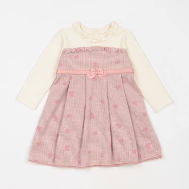 【人気商品再入荷】【直営店で取り扱い無し】チェック×クマリボン柄　ドッキングワンピース