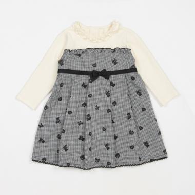 【人気商品再入荷】【直営店で取り扱い無し】チェック×クマリボン柄　ドッキングワンピース