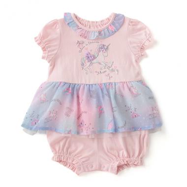 ミルキーウェイ柄フリル切り替えロンパース