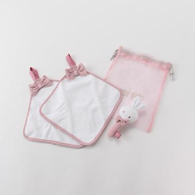 リボンループハンドタオル2枚×ウサギラトル3点セット