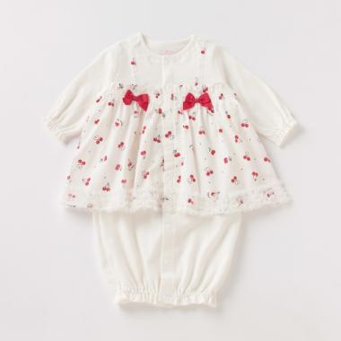 チェリー柄切り替えフリル2WAYオール