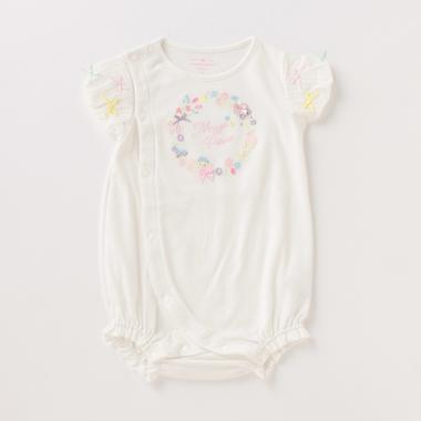 花刺しゅう袖リボンロンパース