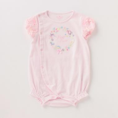 花刺しゅう袖リボンロンパース