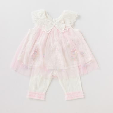 ウサギ刺しゅうレースチュニック×レギンスセット