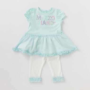 花ロゴ刺しゅう切り替えTシャツ×レギンスセット