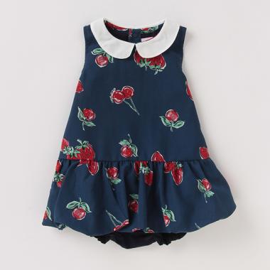 ロンパースつき苺柄ワンピース