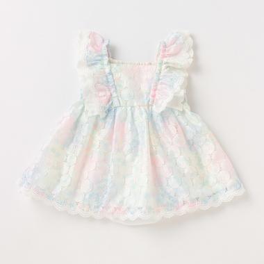 ロンパースつきレインボー星柄レースワンピース