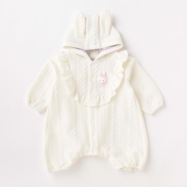 ウサギマスコットつきパーカロンパース