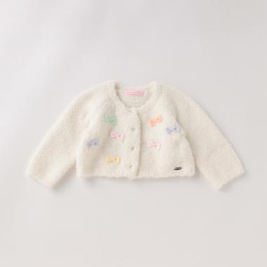 リボンつきモールニットカーディガン