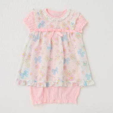 マーガレット柄エプロンつき　半袖2wayオール