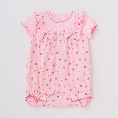 イチゴ柄　半袖ロンパース