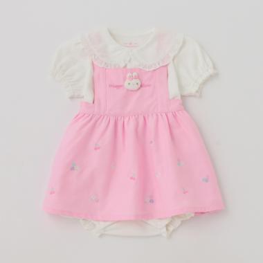 ウサギマスコットつきエプロンスカート＆半袖ロンパースセット