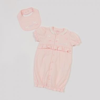 リボンハート刺しゅう　半袖2wayオール＆スタイセット