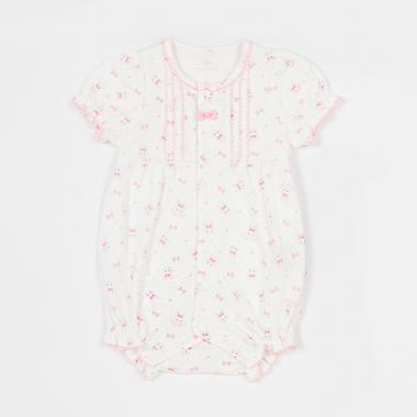 ウサギリボン柄　半袖ロンパース