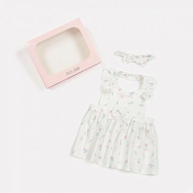 【BOX付】ローズつぼみ柄エプロン＆ヘアバンドセット