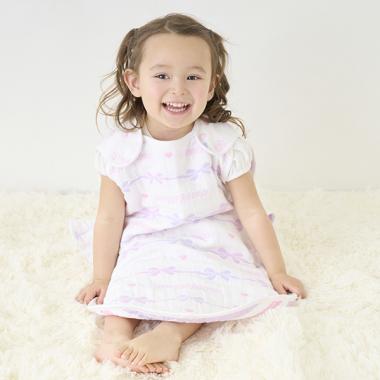 リボン柄　4重ガーゼ　スリーパー