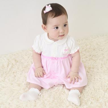 ウサギマスコットつきスカート半袖ロンパース