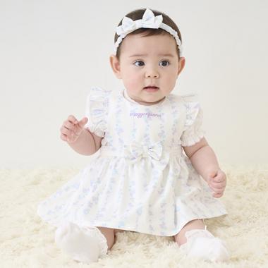 【BOX付】ストライプ花柄エプロン＆ヘアバンドセット