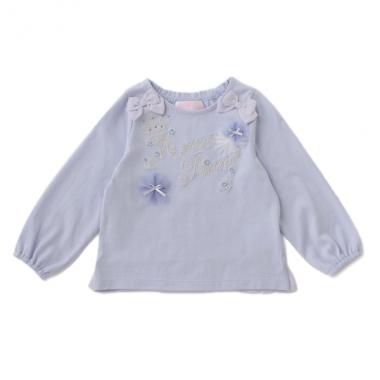 肩リボンロゴ刺しゅうTシャツ