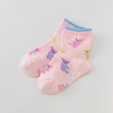 【ベビーサイズ】 テディベア柄フリルクルーソックス