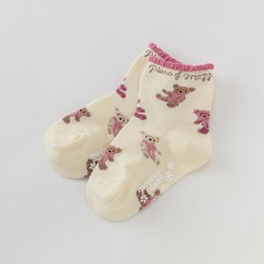 【ベビーサイズ】 テディベア柄フリルクルーソックス