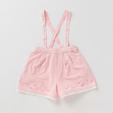 サスペンダーつきリボン刺しゅうショートパンツ