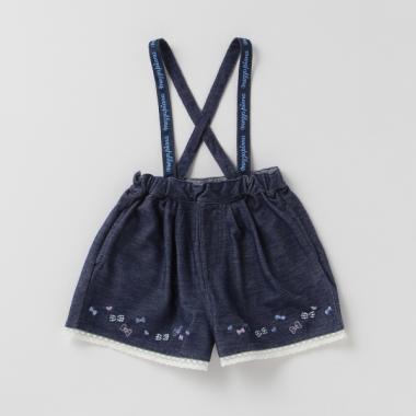 サスペンダーつきリボン刺しゅうショートパンツ
