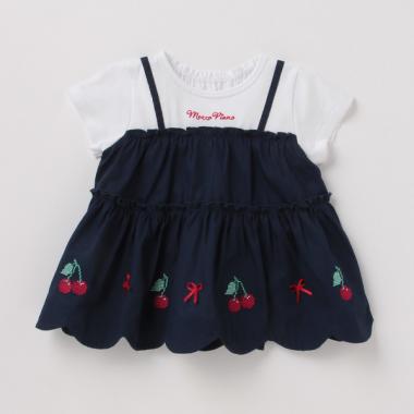 裾スカラップチェリー刺しゅうドッキングTシャツ