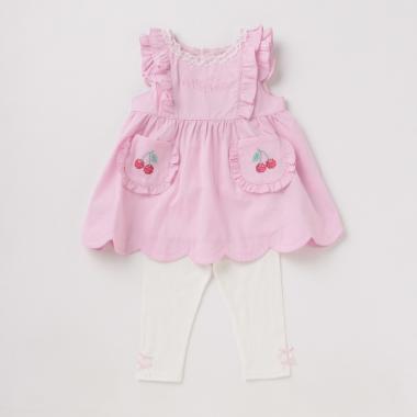 チェリー刺しゅうスカラップフリルチュニック×レギンスセット
